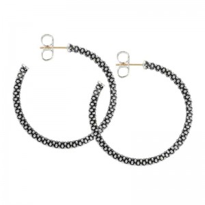 Lagos Sterling Silver Signature Caviar 35mm Hoop Earrings