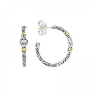 Lagos 18K Yellow Gold and Sterling Silver Signature Caviar 28mm Hoop Earrings