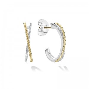 Lagos 18K Yellow Gold and Sterling Silver Caviar Lux Diamond Hoop 13mm Earrings