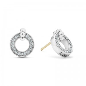 Lagos Sterling Silver Caviar Spark Diamond Circle 13x11mm Earrings