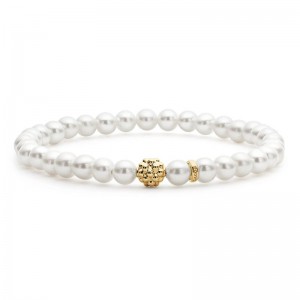 LAGOS 18K Yellow Gold Caviar Icon Pearl 6MM with Caviar Ball Stretch Bracelet