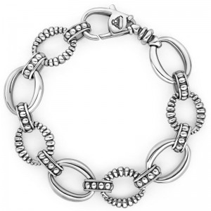 Lagos Sterling Silver Signature Caviar Oval Smooth and Fluted Link Bracelet