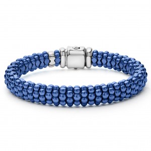 Lagos Sterling Silver Blue Marine Caviar  9mm Rope Bracelet Size 7