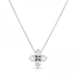 Roberto Coin 18K White Gold Love in Verona Flower Necklace with 4 Round Diamonds 0.55 Tcw G-H SI