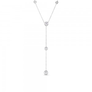 Roberto Coin 18K White Gold 5 Bezel Set Diamond Station Y Necklace with 5 Round Diamonds 0.70 Tcw G-H SI