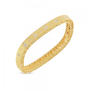 Roberto Coin 18K Yellow Gold Princess Diamond Bangle 46x56 Satin with 36 Round Diamonds 0.48 Tcw G-H SI