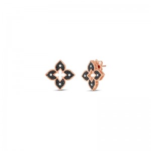 Roberto Coin 18K Rose Gold Black & White Diamond Petite Venetian Princess Earrings with Black & White Diamonds 0.71 Tcw