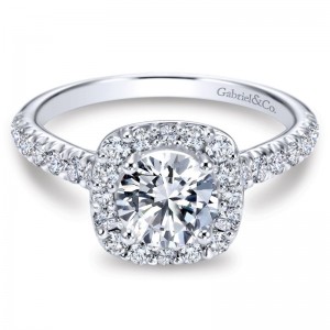 Gabriel & Co. 14K White Gold Classic Cushion Halo Round Diamond Semi Mount