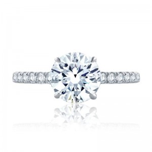 A. Jaffe 14K White Gold Semi Mount with 42 Round Brilliant Cut Diamonds 0.46 TCW G-H SI 
For 2.5 TCW Round Center Stone