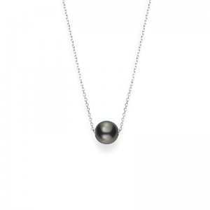 Mikimoto 18K White Gold Pendant with 1 Round Black South Sea Cultured Pearl  10mm Length 18