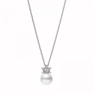 Mikimoto 18K White Gold Akoya and Diamond Pendant Necklace