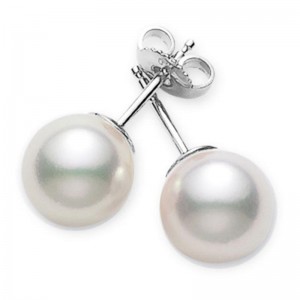 Mikimoto 18K White Gold Stud Earrings with 2 Round Akoya Cultured Pearls A 7mm