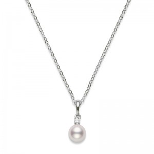 Mikimoto 18K White Gold Everyday Essentials Akoya and Diamond Pendant Necklace