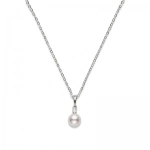 Mikimoto 18K White Gold Everyday Essentials Akoya and Diamond Pendant Necklace