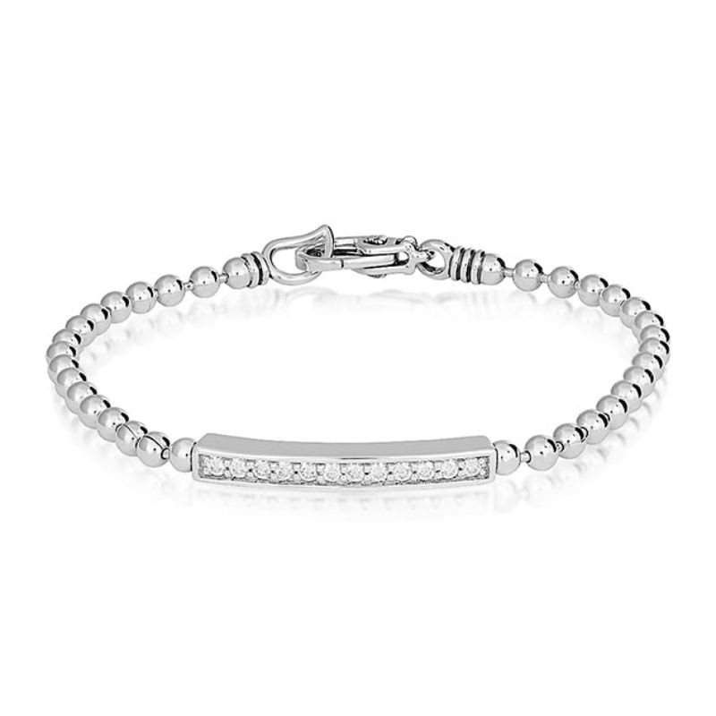 Lagos Sterling Silver Caviar Spark Diamond Beaded 2.5mm Bracelet