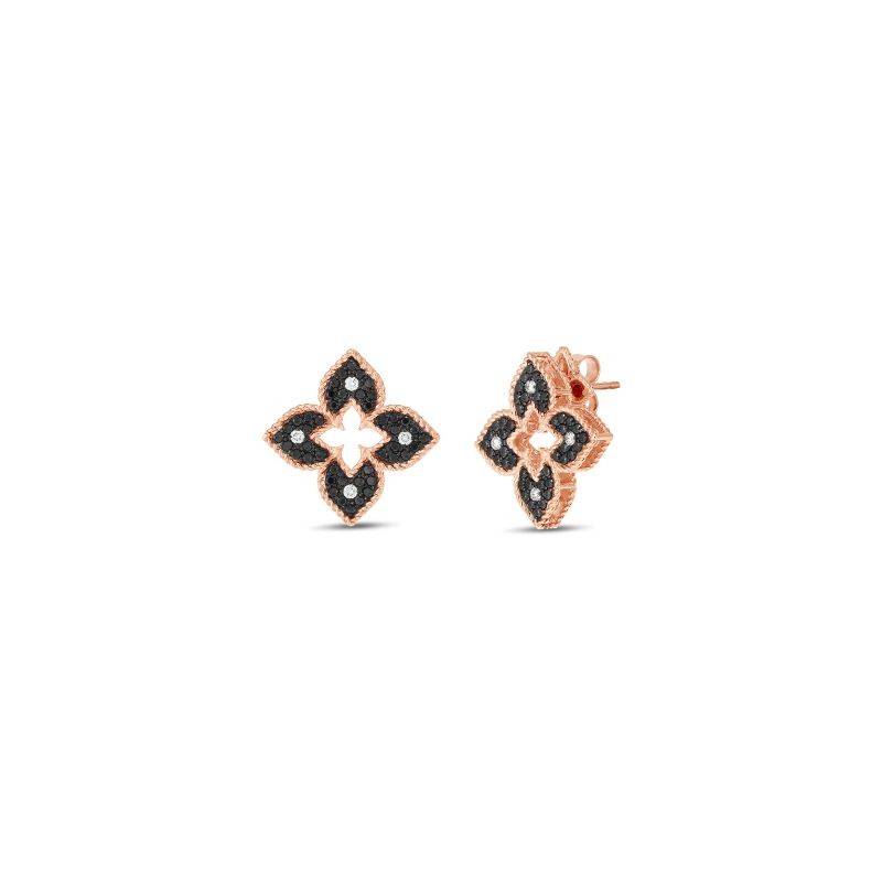 Roberto Coin 18K Rose Gold Black & White Diamond Petite Venetian Princess Earrings with Black & White Diamonds 0.71 Tcw