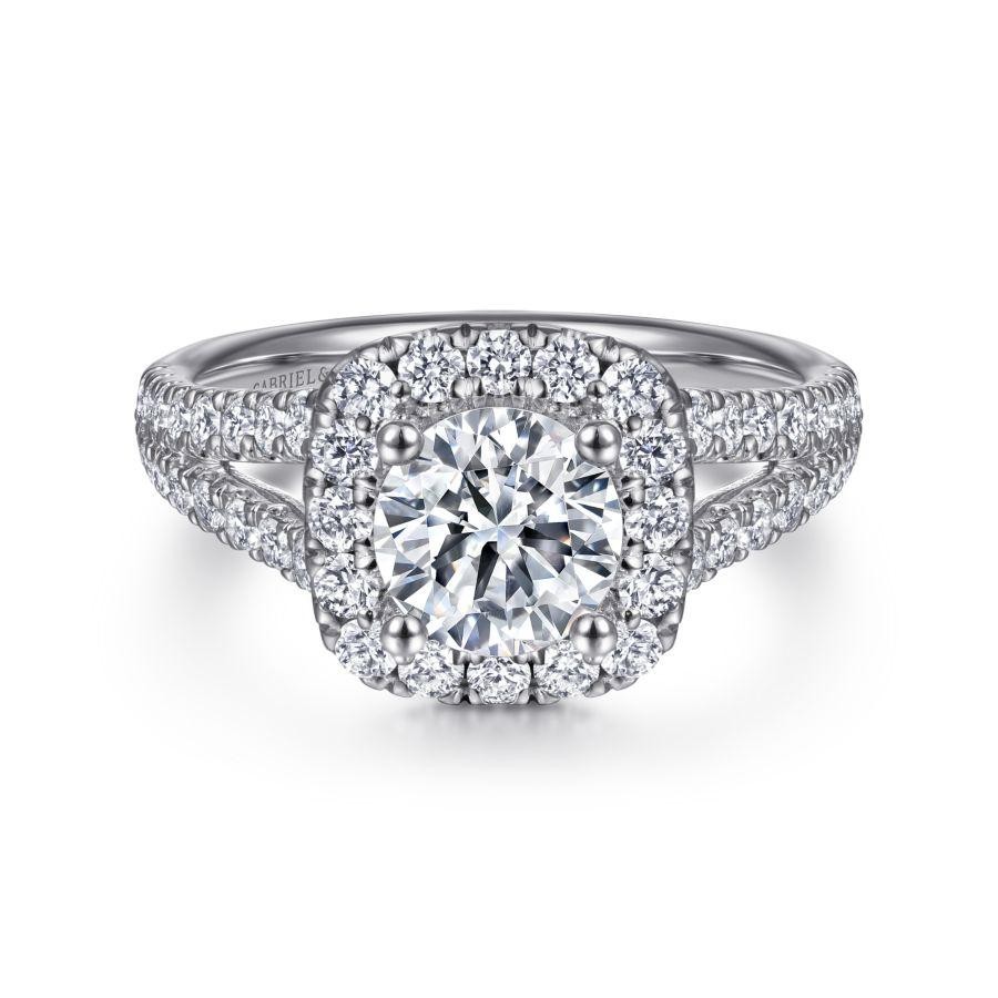 Gabriel & Co. 14K White Gold Contemporary Cushion Halo Round Diamond Semi Mount