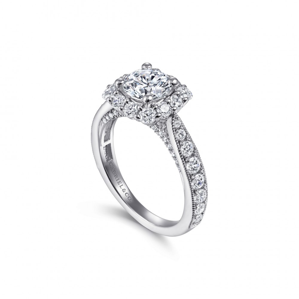 Gabriel & Co. 14K White Gold Entwined Round Halo Diamond Semi Mount