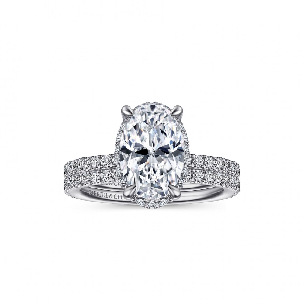 Gabriel & Co 14K White Gold Diamond Semi Mount with  Round Diamonds 0.37 Tcw G-H SI2   Size 6.5