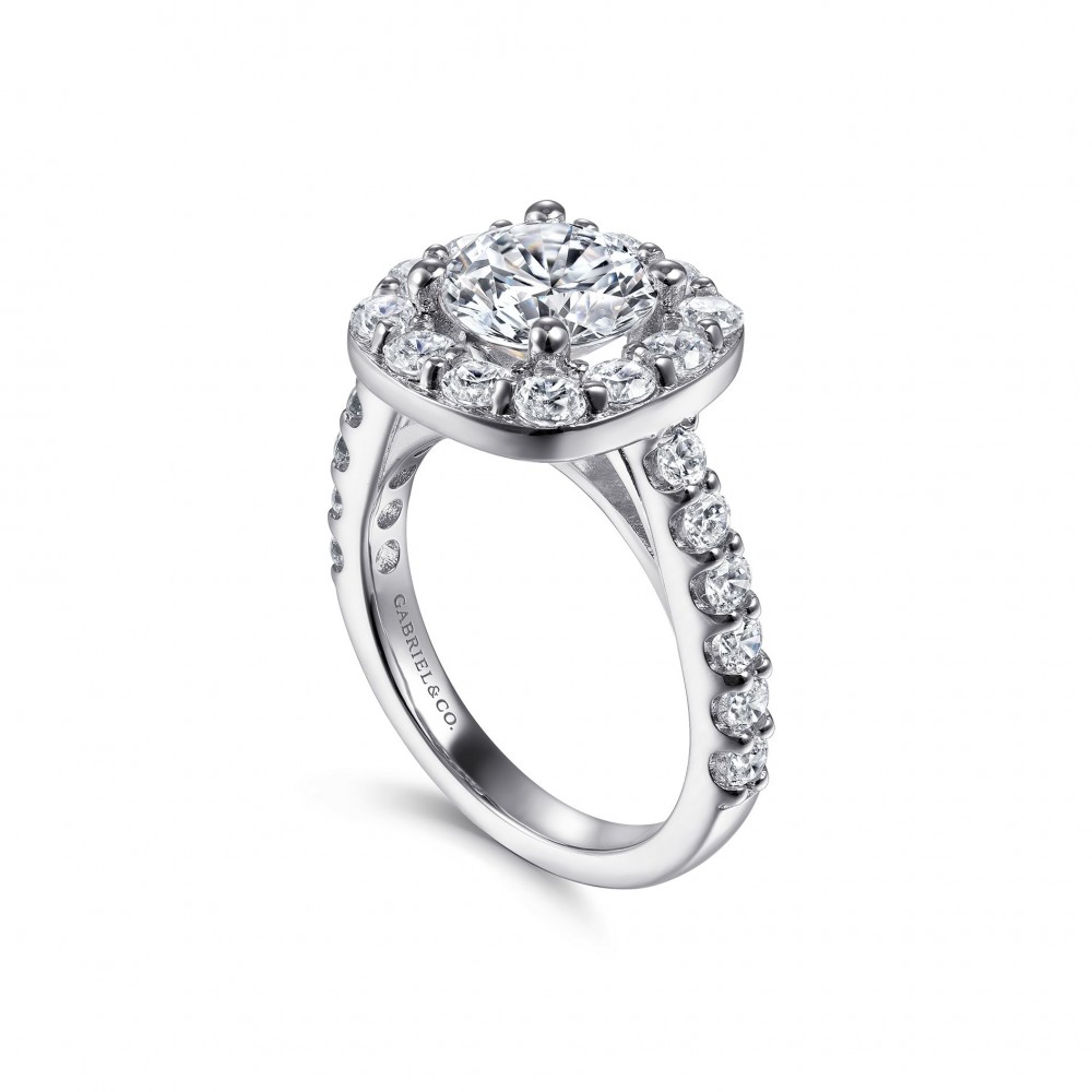 Gabriel & Co 14K White Gold Semi Mount with 24 Round Diamonds 1.37 Tcw G-H SI2   Size 6.5