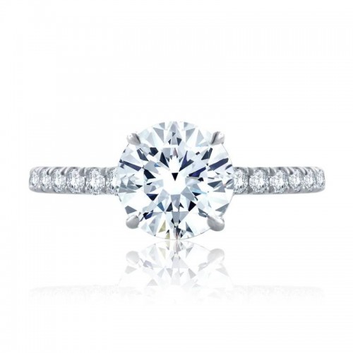 A. Jaffe 14K White Gold Semi Mount with 42 Round Brilliant Cut Diamonds 0.46 TCW G-H SI 
For 2.5 TCW Round Center Stone