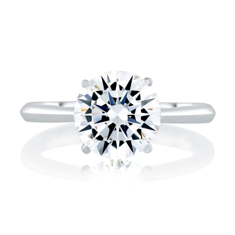 A. Jaffe Platinum Solitaire Semi Mount with 18 Round Brilliant Cut Diamonds 0.07 TCW G-H VS
For 3.00 TCW Round Center Stone