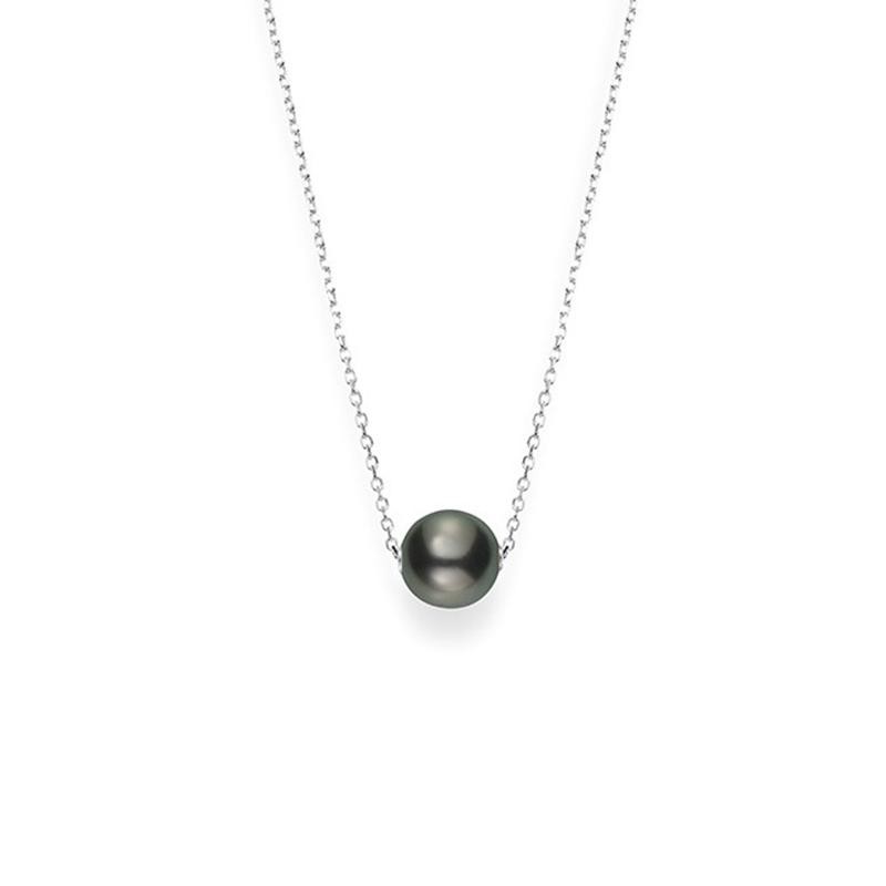 Mikimoto 18K White Gold Pendant with 1 Round Black South Sea Cultured Pearl  10mm Length 18