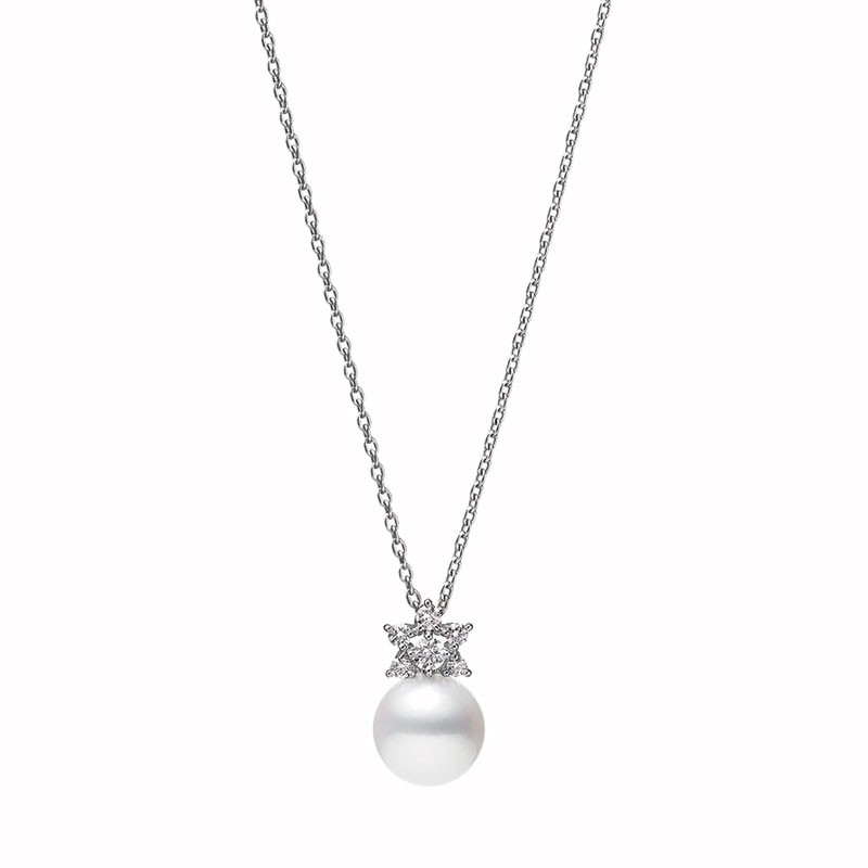 Mikimoto 18K White Gold Akoya and Diamond Pendant Necklace