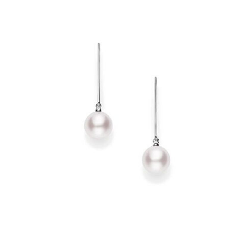 Mikimoto 18K White Gold Akoya Lever Back Earrings