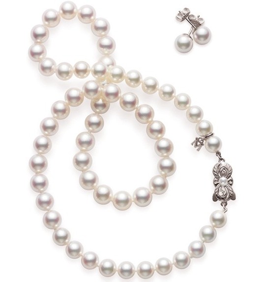 Mikimoto 18K WG 2 pc Akoya Set