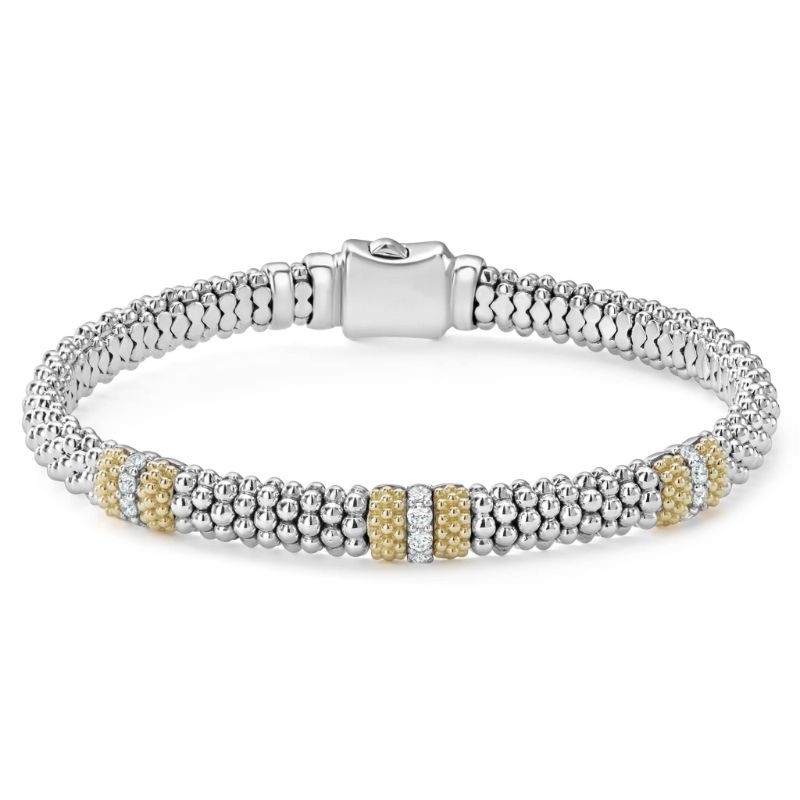 Lagos S/S & 18K Yellow Gold Diamond Lux Diamond 3 Small Station 6MM Bracelet