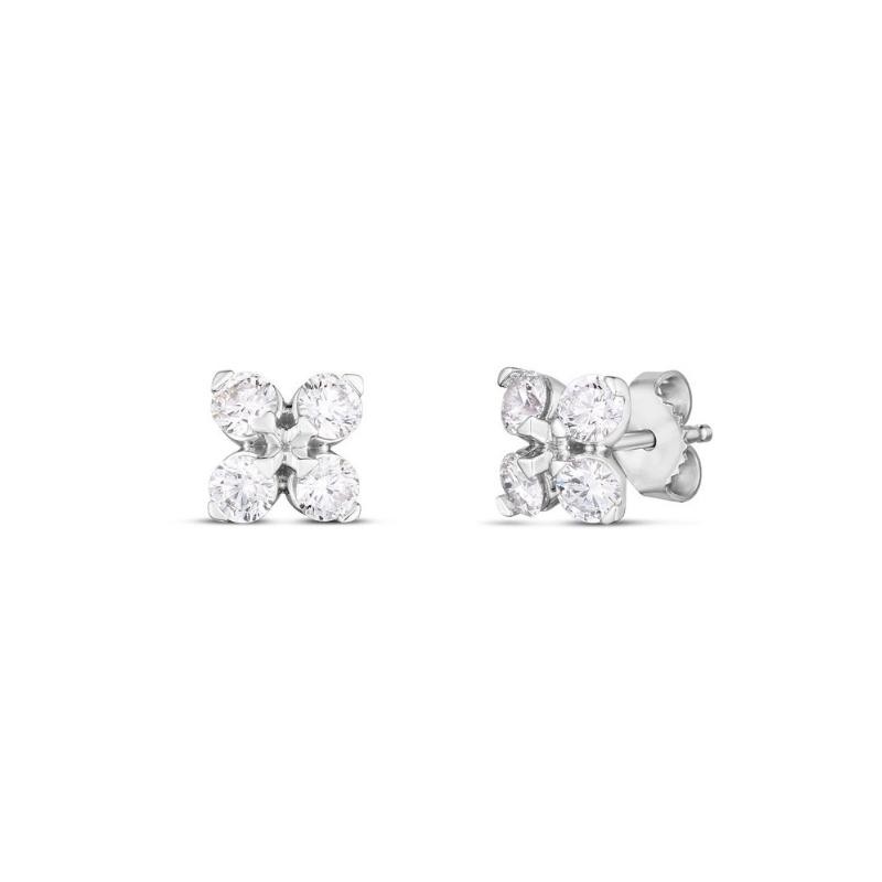 Roberto Coin 18K White Gold Love in Verona Diamond Stud Earrings with 8 Round Diamonds 1.10 Tcw G-H SI