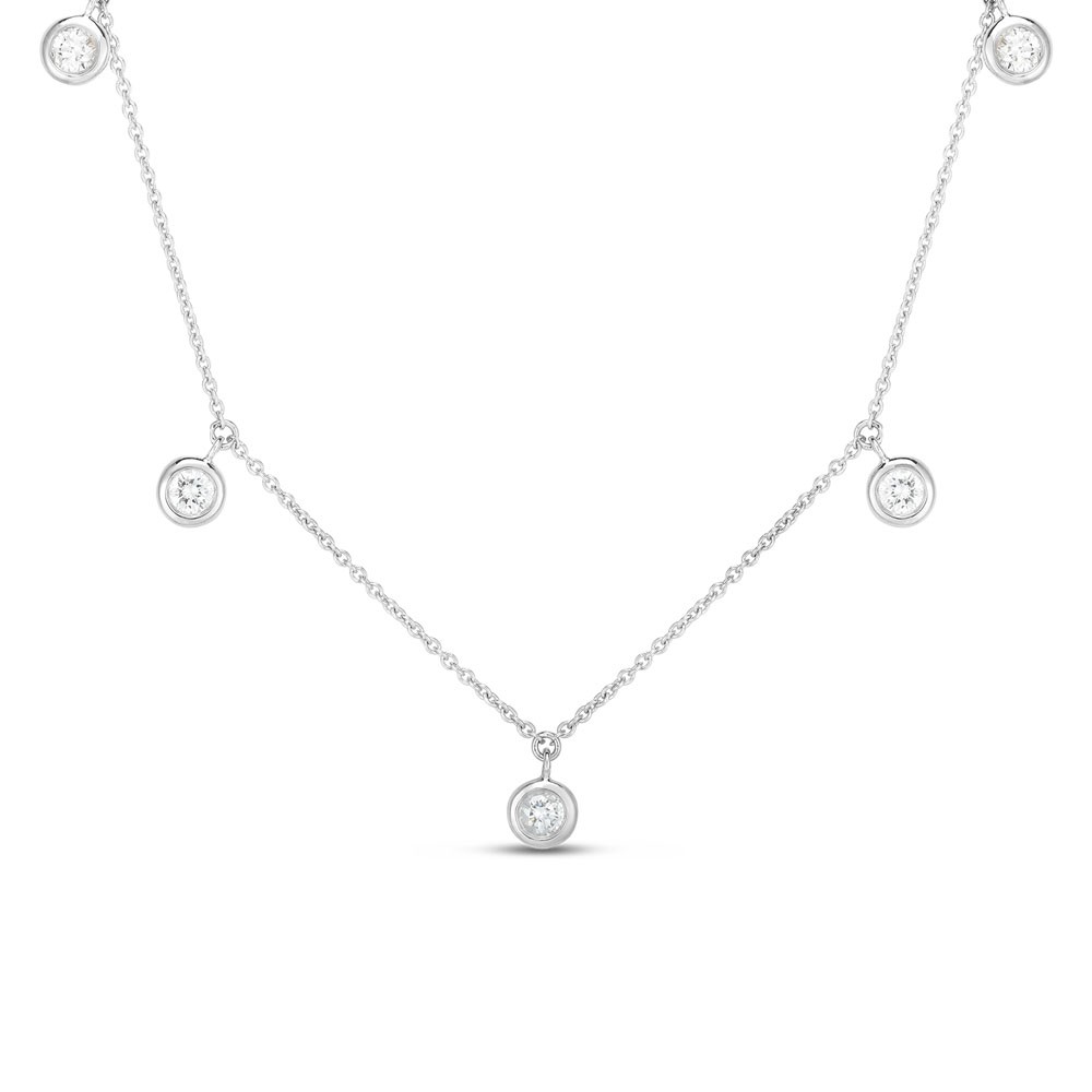 Roberto Coin 18K White Gold Diamonds by the Inch Five Diamond Drop Station Necklace