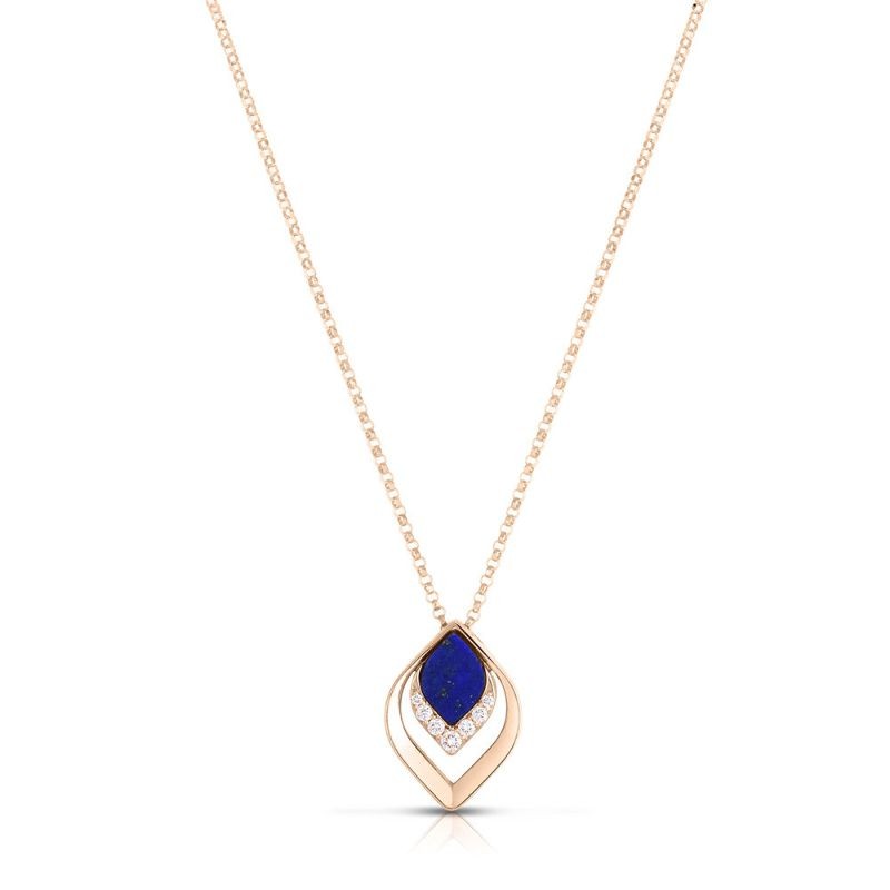 Roberto Coin 18K Rose Gold Single Petal Lapis/Diamond Pendant