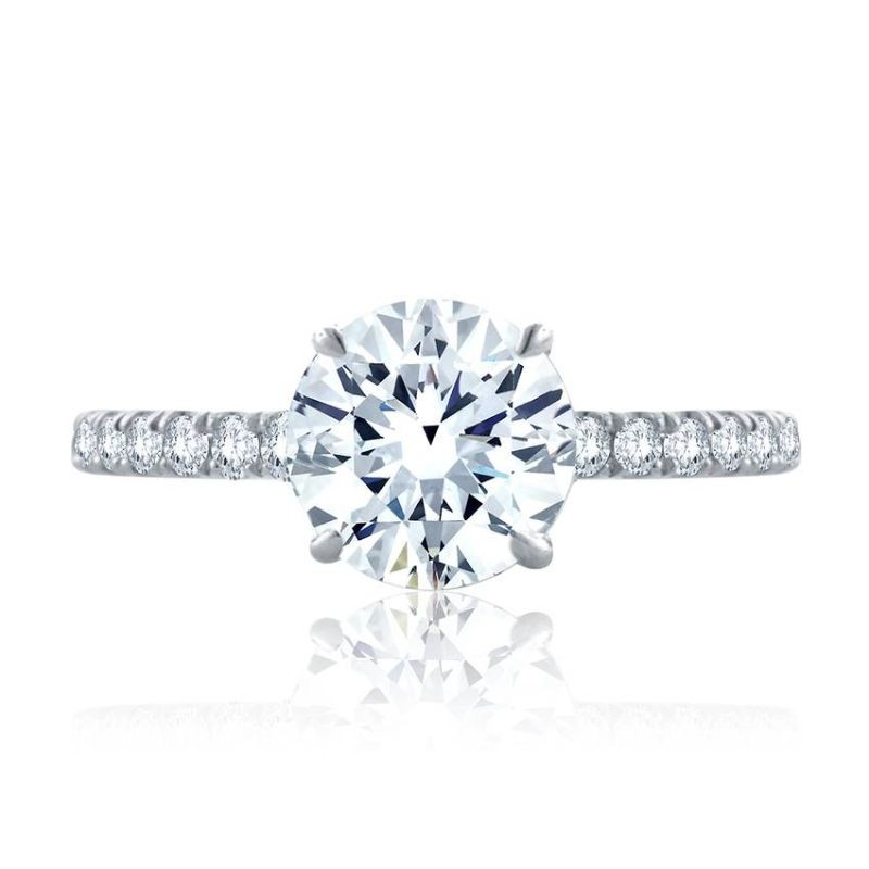 A. Jaffe 14K White Gold Semi Mount with 42 Round Brilliant Cut Diamonds 0.46 TCW G-H SI 
For 2.5 TCW Round Center Stone