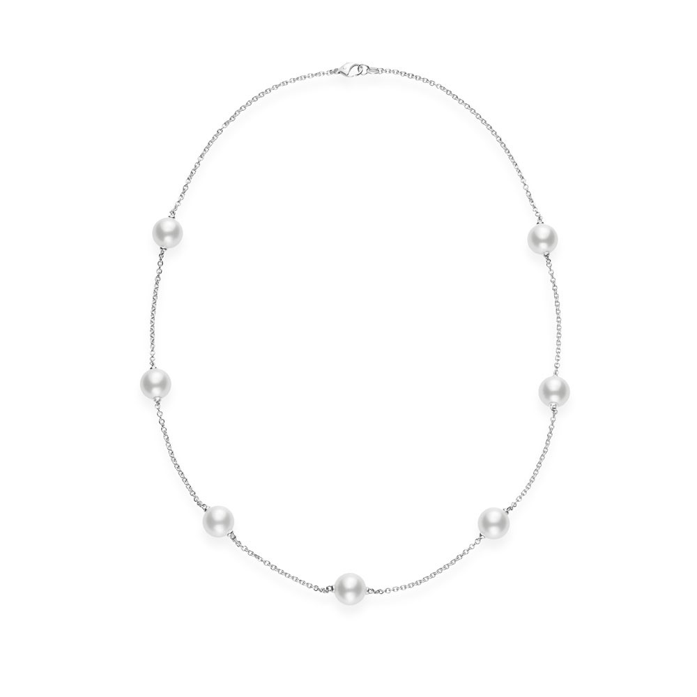 Mikimoto 18K White Gold Necklace with 7 Round White South Sea Pearls A+ 9mm
