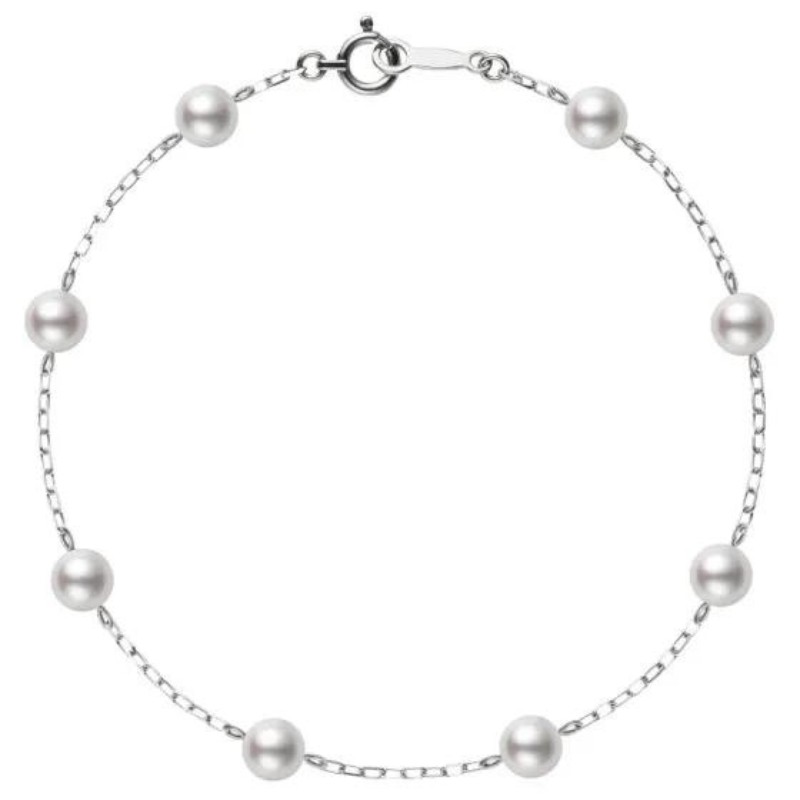 Mikimoto 18K White Gold Chain Pearl Bracelet with 8 Round Akoya Cultured Pearls 5.5-6mm Length 7
