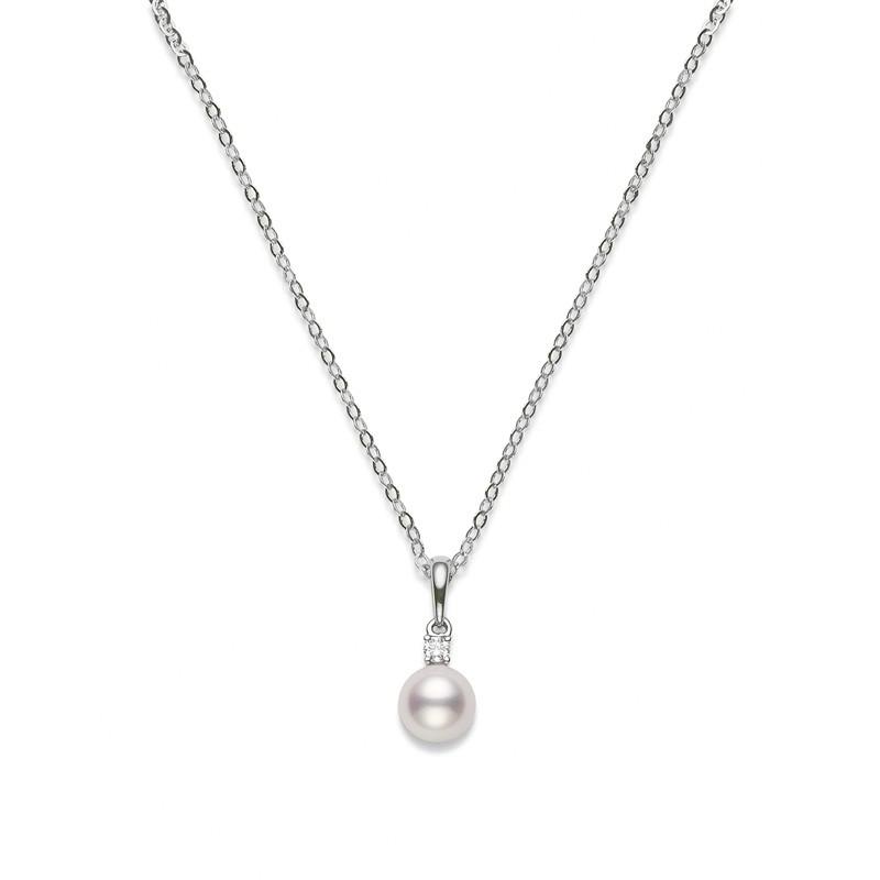 Mikimoto 18K White Gold Everyday Essentials Akoya and Diamond Pendant Necklace